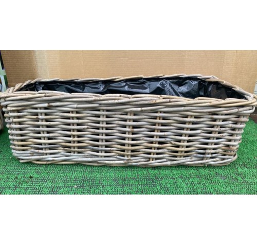 2 x 45cm Rectangle Rattan Planter With Liner